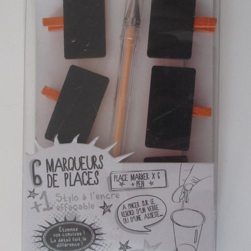 Boîte de 6 pinces à linge marqueurs de places + 1 stylo à l'encre effaçable