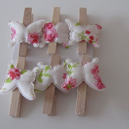 Lot de 6 épingles à linge en bois décorées d'un papillon en tissu fleuri