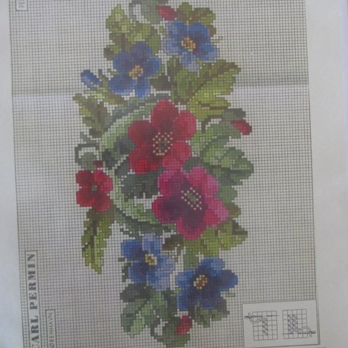 Kit canevas  représentant un bouquet de fleurs - 31 cm x 15 cm