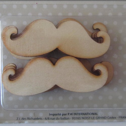 Lot de 8 moustaches en bois adhésives - stickers bois - 6 cm x 2 cm