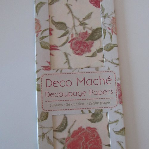 Lot de 3 feuilles de papier déco maché - 26 cm x 37,5 cm - english rose