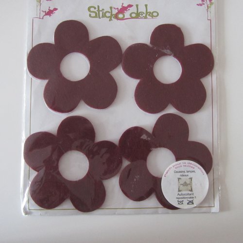 4 stickers fleur en feutrine  - patch pour déco tous textiles - 10 cm x 10 cm