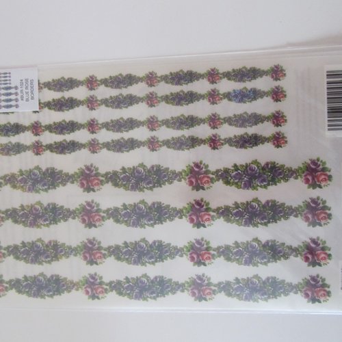 Rub-on, transfert représentant des bordures de fleurs roses violettes