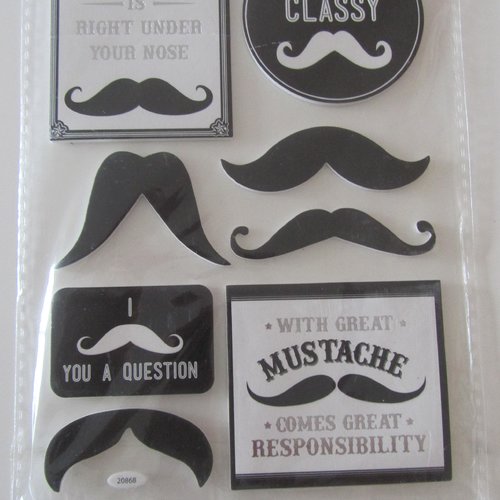 Lot de 8 stickers en mousse, embellissements - thème des moustaches