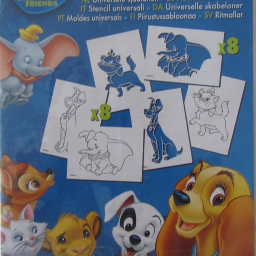 Lot de 8 pochoirs en carton "motifs animaux" et 8 feuilles blanches pré-dessinées