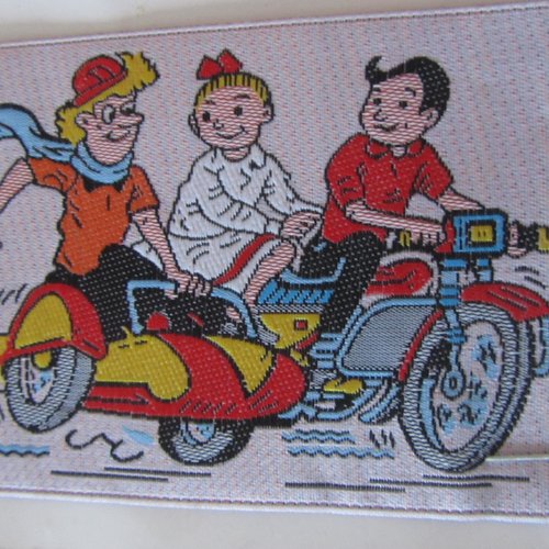 Motif, appliqué à coudre représentant 3 amis à moto