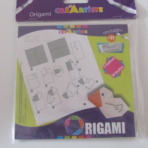Sachet de 50 feuilles de papier pour origami - 5 couleurs - 150 x 150 cm
