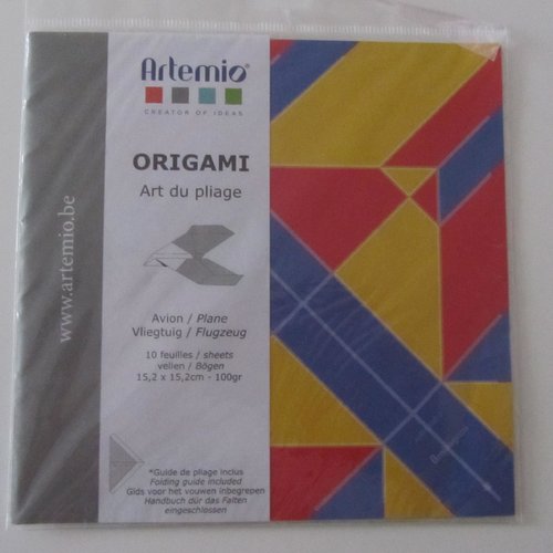 Lot de 10 feuilles origami - art du pliage - 15,2 cm x 15,2 cm - 100 gr - avion