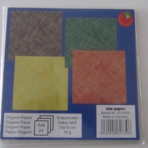 Lot de 24 feuilles de papier origami - 4 couleurs différentes - 15 cm x 15 cm - 70 g