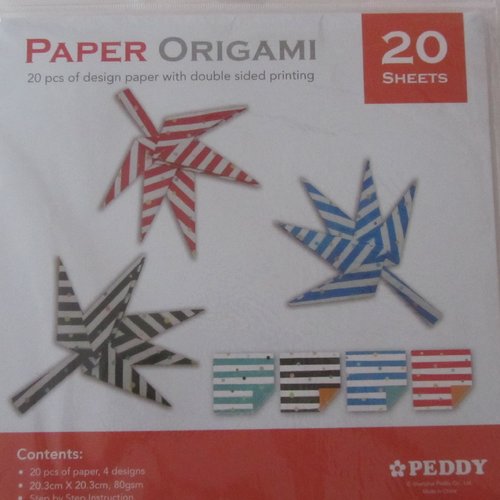 Lot de 20 feuilles de papier pour origami - 4 designs différents - 20,3 cm x 20,3 cm