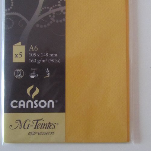 Lot de 5 cartes doubles canson - mi-teintes expression - de couleur jaune foncé "bouton d'or"