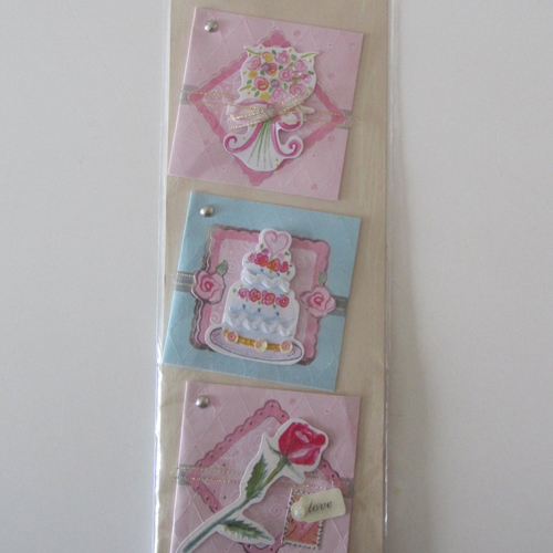 Lot de 4 mini cartes décoratives faites main "thème fête, amour, st valentin"