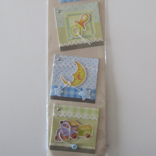 Lot de 4 cartes décoratives 3d avec galon et paillettes faites main - thème bébé, enfant