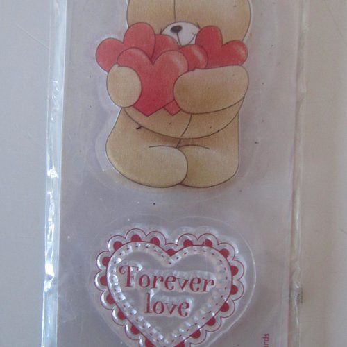Mini clear stamps - tampon transparent ourson et coeur forever love - 50 mm x 100 mm