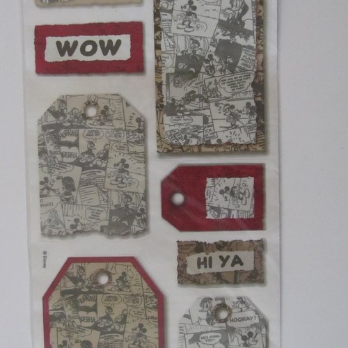 Planche de 9 stickers, étiquettes autocollantes sur le thème de disney - journal de mickey,