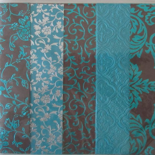 Lot de 5 feuilles de papier décoratives - différents motifs dessins métalliques et floqués- 24,5  cm x 18,5 cm