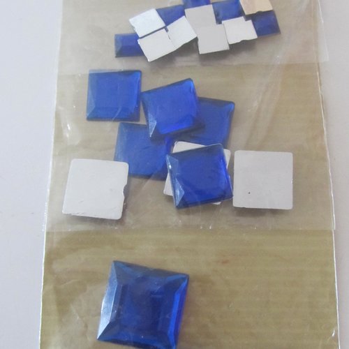 Lot de 3 sachets de strass carrés  bling-bling de tailles différentes - couleur : bleue