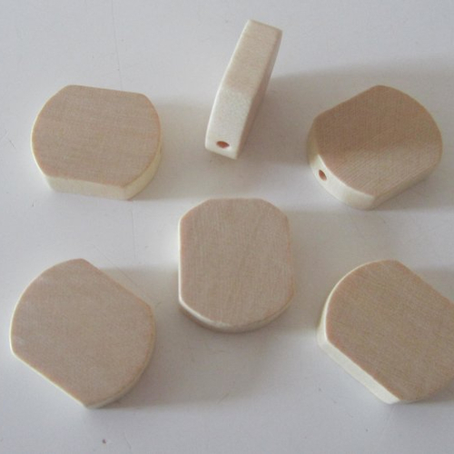 Sachet de 6 perles rectangulaires-ovales plates en bois  à customiser - 20 x 23 mm