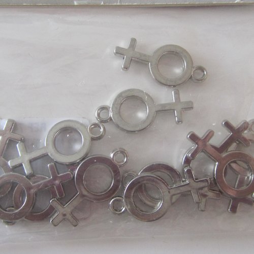 Lot de 12 mini pendentifs - breloques - symbole femme - métal argenté