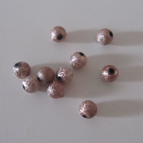 Lot de 10 perles rondes en résine métallisée - de couleur rose