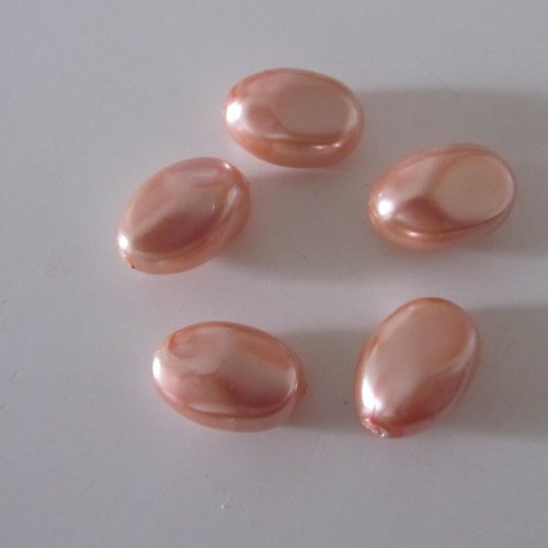 Lot de 5 grosses perles de verre ovales de couleur saumon nacrée
