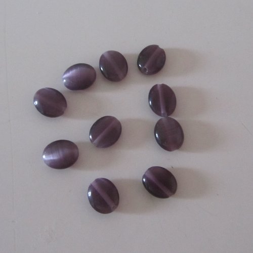 Lot de 10 perles en verre de couleur violet - perles de miroitement ovales et plates