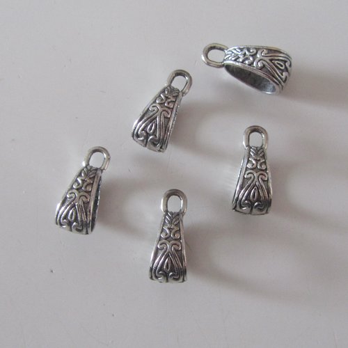 Lot de 5 perles pendentif en métal passe cordon ou ruban décorées