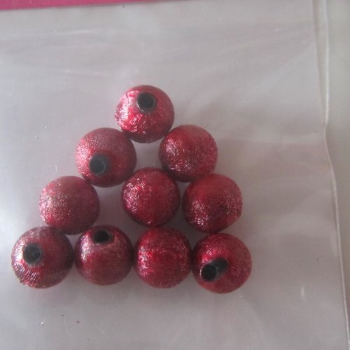 Lot de 10 perles rondes en résine métallisée - de couleur rouge bordeaux - 7 mm