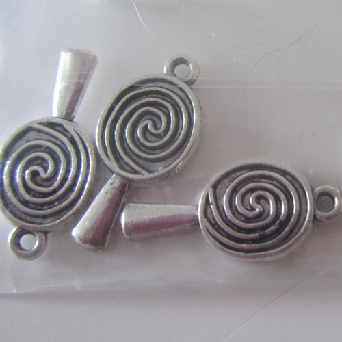 Lot de 3 pendentifs, breloques représentant des sucettes roudoudou - métal argenté