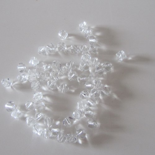 Lot de 60 perles en verre - toupies transparentes - dimension : 7 mm x 5 mm