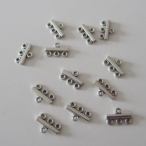 Lot de  12  connecteurs - 3 rangs en métal argenté - 1,3 cm x 8 mm
