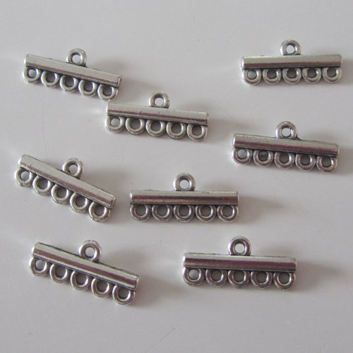 Lot de  8  connecteurs - 5 rangs en métal argenté - 2 cm x 8 mm