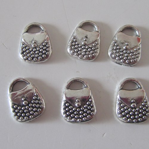 Lot de 6 mini pendentifs en métal argenté représentant un sac à main