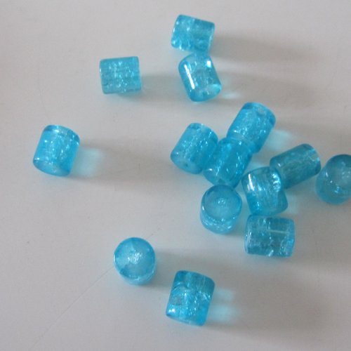 Lot de + ou moins 60 perles de verre en forme de tube - perles de crépitement de couleur bleue