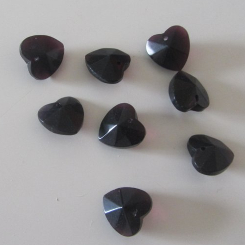 Lot de 8 perles en verre en forme de coeur de couleur prune très foncé - 1,5 cm x 1,5 cm