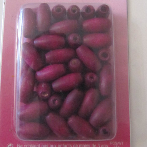 Boîte de 22 grammes de perles en bois ovales de couleur bordeaux