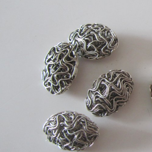 Lot de 8 perles métal bronze et argent ajourées de forme ovale - fil s'entrecroisant - 2,5 cm x 1,5 cm