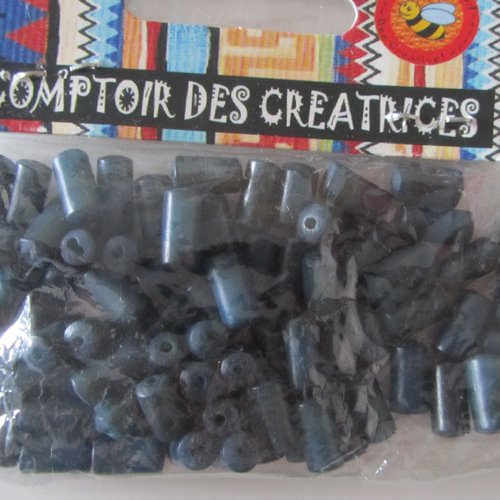 Sachet de perles  tubes en bois de couleur bleue - 1 cm x 5 mm