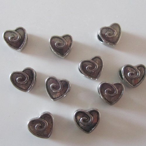 Lot de 5 espaceurs perles charms  en métal en forme de coeur
