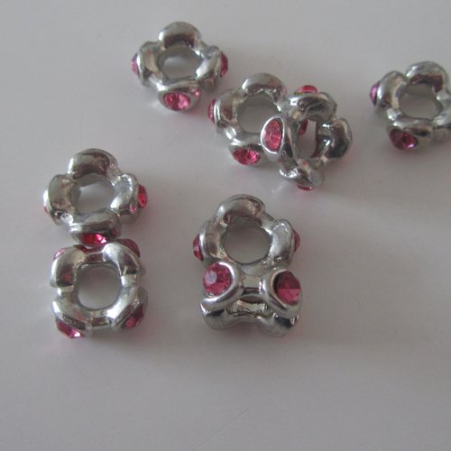Lot de 2 espaceurs perles charm espaceurs en métal et entourés de 4 strass rose foncé