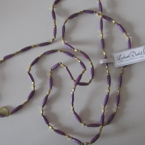 Très grand collier lisbeth dahl - violet et or antique - 126 cm x 5 mm