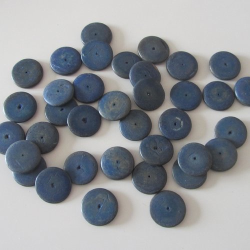 Sachet de 36 grosses rondelles coco naturelles couleur bleue - 2 cm