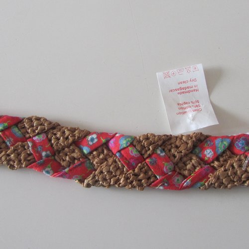 Bracelet en tissu coton et raphia tressé - 24 cm