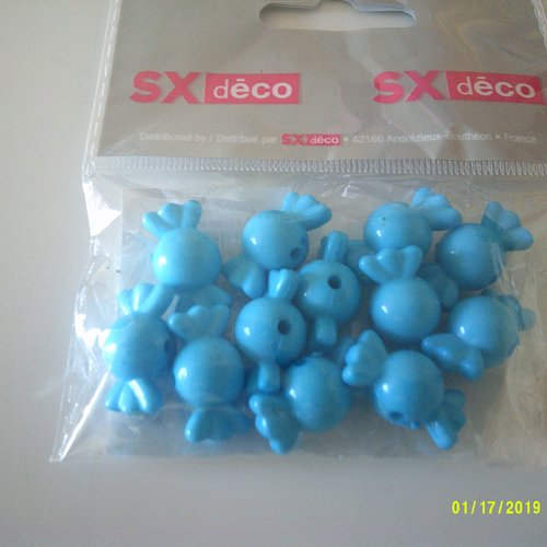 Sachet de 12 perles en forme de bonbons de couleur bleue