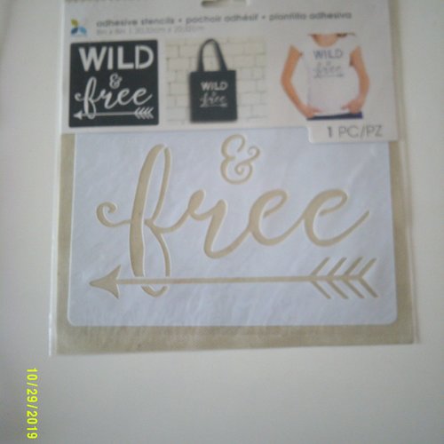 Pochoir adhésif pour vêtement, sac, décoration, inscription "wild end free + une flêche