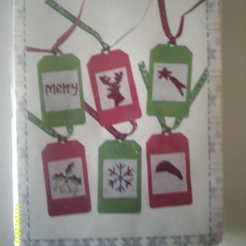 Lot de 6 étiquettes diy cross stitch gift tags - au point de croix