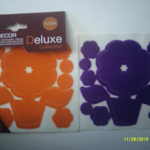 Lot de 2 cartes pot de fleurs  - créative décor deluxe collection - 1 violet et 1 orange