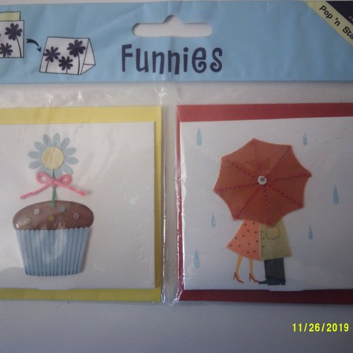Lot de 2 cartes, marque-place avec enveloppes - pluie et cupcake