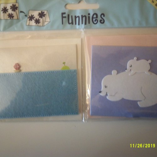 Lot de 2 cartes, marque place avec enveloppes - mer bateau et maman et bébé ours