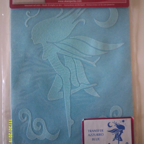 Transfert pour tissu - représentant une fée bleue - dimension : 14,5 x 21 cm
